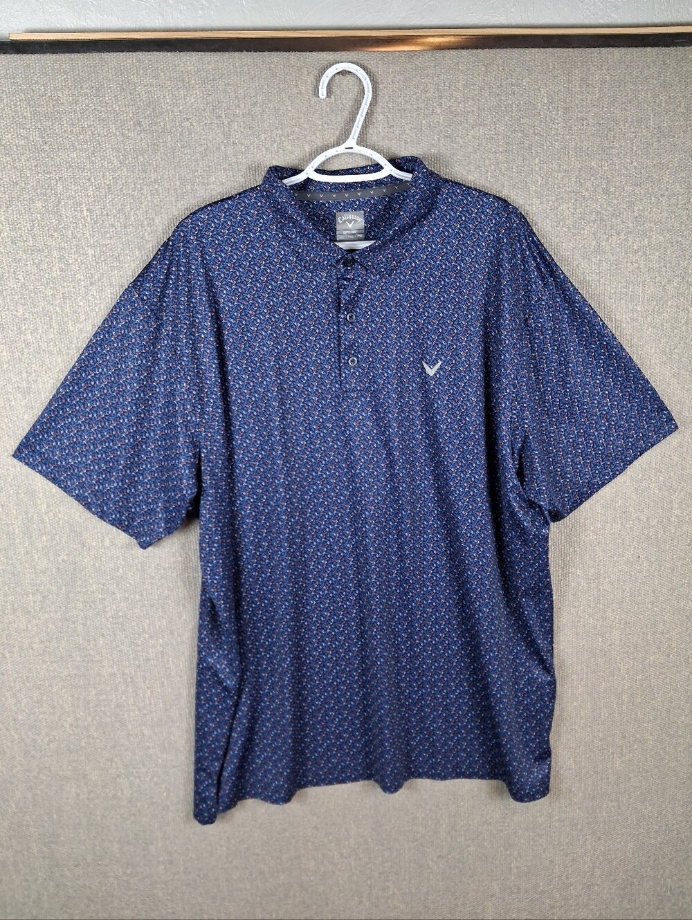 Callaway Mens Confetti Chevron All-Over Print Opti-Dri Golf Polo Shirt Navy Blue